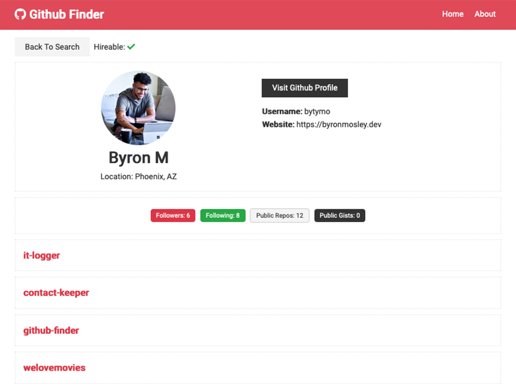 screenshot to github finder project